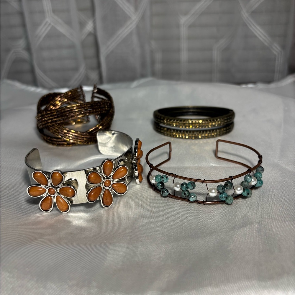 Paparazzi set of 4 Elegant Floral Beaded Bracelets earthy colors  4 for 1 price